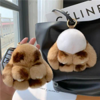 10cm Cute Plush Bunny Keychain Women Fur Pom Pom Angel Rabbit Key Ring Hare Pompom Plush Dolls Toy Girls Bag Key Pendant