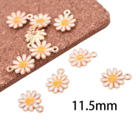 10pcs/Lot 11.5mm Daisy Flower Oil Enamel DIY Charms for Bag Earring Keychain Necklace Jewelry Making Handmade Pendant