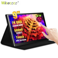 Wisecoco 2K 2560x1600 9inch Raspberry Pi 4 Touch Monitor USB C HDMI IPS Second Portable Monitor for MacBook Laptop Phone PS 5 4