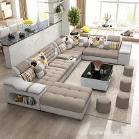 布藝沙發組合簡約現代大小戶型客廳沙發轉角彈簧坐墊北歐整裝家具
