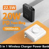10000mAh Wireless Charger Power Bank with Cable AC Plug 22.5W Fast Charging for iPhone 15 14 Samsung S23 Huawei Xiaomi Powerbank