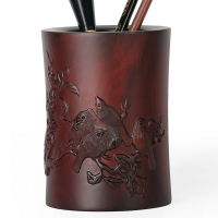 紅木工藝品筆筒擺件 尼泊爾紫檀實木雕刻動物 五鳥木質文房四寶