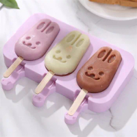 Animal Rabbit Silicone Ice Cream Molds With Lid Wedding Dessert Freezer Fruit Popsicle Molds DIY Ice Cubes Maker