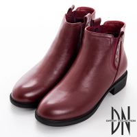 【DN】注目焦點 牛皮X彈性織帶造型靴(酒紅)