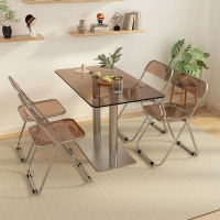 椅子 餐桌 網紅風餐桌椅組合家用簡約敘利亞工業風鋼化玻璃拍照個性桌子
