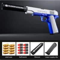 Airsoft Pistol Weapons Blaster Long Range Ejecting Colt 1911 Revolver Manual Shell Ejection Soft Bullet Toy Gun for Kids Boys