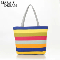 Mara's Dream Canvas Shopper Bag Striped Rainbow Beach Bags Tote Women Ladies Girls Shoulder bag Casual Shopping Handbag Bolsa