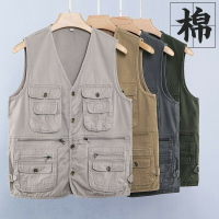 【夏季熱銷】M-6XL大碼背心 男 薄背心 釣魚背心 背心外套 多口袋背心馬夾男士春秋款純棉馬甲加大碼寬鬆多口袋背心攝影