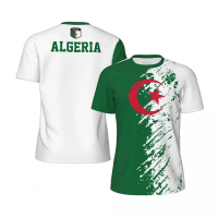 T shirt sukan bertema bendera Algeria dengan cetakan 3D, lencana kebangsaan untuk lelaki, sesuai unt