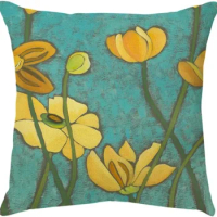 Flower and Leaf Green Pillow Cover Yellow Flowers Print Decorative Home Linen Seat Cover Home Decoration Sofa Bed