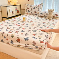 Cartoon Animal Printed Cute Milk Velvet Bedsheet Flannel Bedsheet Single Queen / King Size Fitted Be