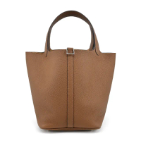 【Hermes 愛馬仕】Picotin Lock 22CM T/C 牛皮桶包(3G栗子/B刻/銀釦)