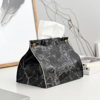 Container PU Leather Tissue Case Box Marble Pattern Napkin Holder Papers Bag Cosmetic Pouch Organizer