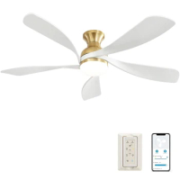 52 Inch Ceiling Fan with Dimmable 3 Colors LED Light Reversible Noiseless DC Motor Smart APP Remote Control