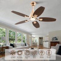 42"Modern Luxury Ceiling Fan with Light 12W Dual Color LED 5 Wooden blades 6 speed DC Motor Living Room Bedroom Silent Fan