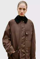 Mango Waxed-Effect Parka With Corduroy Collar