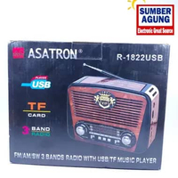 Asatron R1822USB R1822 Radio Antena Sinyal Kuat Model Klasik Classic Motif Kayu Cokelat 3Bands FM AM
