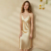 6A 19 Mm Long Silk Sleep Dress Sleepwear Gift Pajama Dress with Strap Home Summer 2023 New Pajamas for Women Nightgown