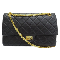 【二手名牌BRAND OFF】CHANEL 香奈兒 黑色 菱格紋 皮革 2.55 鍊帶 肩背包 無卡 A37587