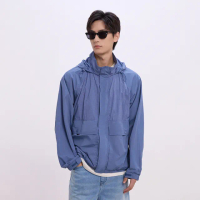 【GAP】男裝 Logo印花連帽外套-灰藍色(637688)