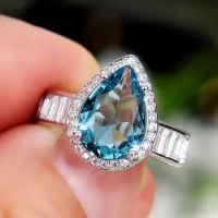 2024 New Fashion Sea Blue Cubic Zirconia Women's Wedding Ring Luxury Engagement Party Elegant Brilliant Jewelry