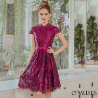 訂製款刺繡紫色旗袍短禮服(18-1940)