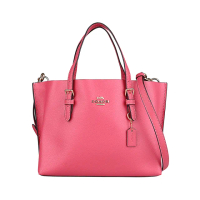 【COACH】COACH MOLLIE 25浮雕金屬LOGO牛皮手提斜背兩用包(桃粉x棕)