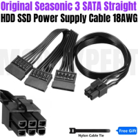 Original Seasonic 3 SATA Straight SSD HDD Power Cable for Seasonic PRIME GOLD GX-1300, GX-1000, GX-8