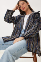 Happiness Istanbul Women's Black Bone Shawl Collar Fringe Tweed Jacket Jh00058