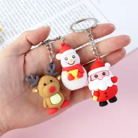 Cute Christmas style Cartoon Keychain Key Ring Gift For Women Girls Bag Pendant PVC Figure Charms Key Chains Jewelry porte clef
