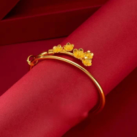 Luxury Pure 999 Gold Color Peach Blossom Bracelets Jewelry for Women Adjustable Bangles Bracelets Christmas Birthday Wedding