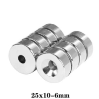 1/2/5/10/15pcs 25x10-6 mm Neodymium Magnet Disc 25*10 mm Hole 6mm Circle Magnets 25X10-6mm Round Countersunk Magnetic 25*10-6