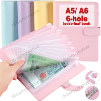 COD Cash Planner A5/ A6 6 Holes Binder PU Clip-on Leather Loose Leaf Refill Notebook Cover Card Maca