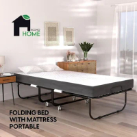 Folding Bed with Mattress - 75x31 Cot Size Bed Frame - Portable Foldable Roll Away Adult Bed for Guest - 5-inch Thick