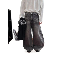 「COD」Baggy Jeans American Retro Gray Washed Wide-Leg Jeans for Women New High-Waisted Loose Slimming