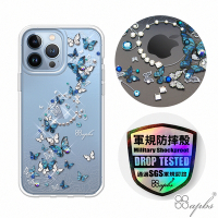 apbs iPhone 13 Pro Max 6.7吋輕薄軍規防摔水晶彩鑽手機殼-藍色圓舞曲