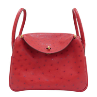 【二手名牌BRAND OFF】HERMES 愛馬仕 紅色 Ostrich鴕鳥皮 Lindy 26 兩用包 C刻