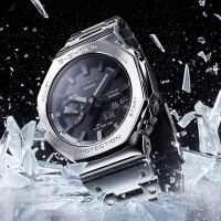 CASIO 卡西歐 G-SHOCK 八角 全金屬版 太陽能藍芽連線雙顯手錶 送禮推薦-銀 GM-B2100D-1A