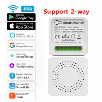 Tuya Mini Wifi Smart Switch Module Support 2 Way Control Smart Home DIY Switches Smart Life APP Alexa Google Home Voice Control