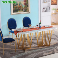 Dubai Saudi Arabia Popular Dining Table Marble Top Stainless Steel Gold Plated Luxury Dining Table Set
