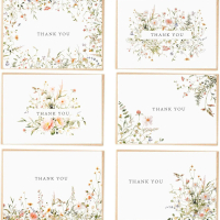 52-pack Floral Thank You Cards Bulk with Kraft Envelopes & Matching Stickers, 3.5x5 Inches, 6 Wildfl