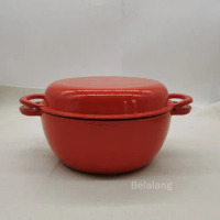 5QT Heavy Duty 2 in 1 Enameled Cast Iron Double Dutch Oven Casserole with Skillet Lid Stew Pots for Kitchen