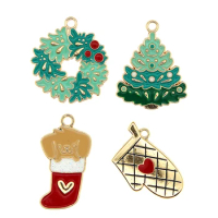 5 Pcs/Batch Christmas Tree wreath sock Gloves Charms Enamel Pendant Earrings Accessories Handmade Ornaments DIY Gift Material
