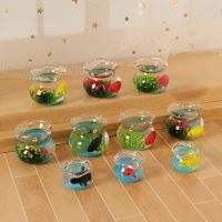1pc Doll House Miniature Glass Fish Tank Bowl Cute Aquarium Doll House Home Decoration Dollhouse Decals House Toy