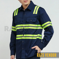 Ratsvendor Kemeja Safety K3 / Wearpack Tambang Kerja Proyek / Baju HSE Lapangan Warna Biru Navy
