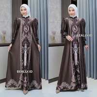 Dress Kirana Silk Motif Mewah | Gamis Sultan Wanita Lebaran Kondangan | Dress Satin Printing Busui F