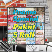 Paket 5 Roll COD | Terlaris Wallpaper Sticker Dinding Murah Batu Alam 3D | Polos | Abu | Hitam | COK