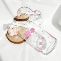 [L.C] Pink Sakura - gelas kaca transparan korea lucu bermotif gelas aesthetic glassware/gelas bir 47