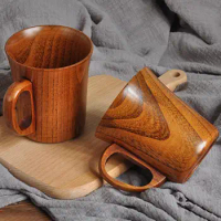 Wood Tea Beer Milk Mug 280ml Coffee Mug Large Capacity with Handle Japanese Style Drinkware Natural Jujube Home Supplies