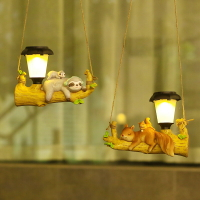 新款創意庭院LED太陽能燈松鼠樹懶懸掛燈卡通動物戶外花園裝飾燈
